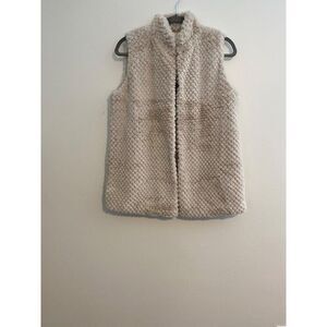 Indigo Soul Faux Fur Vest M Beige Sleeveless Jacket Hook Closure Hippie Grunge